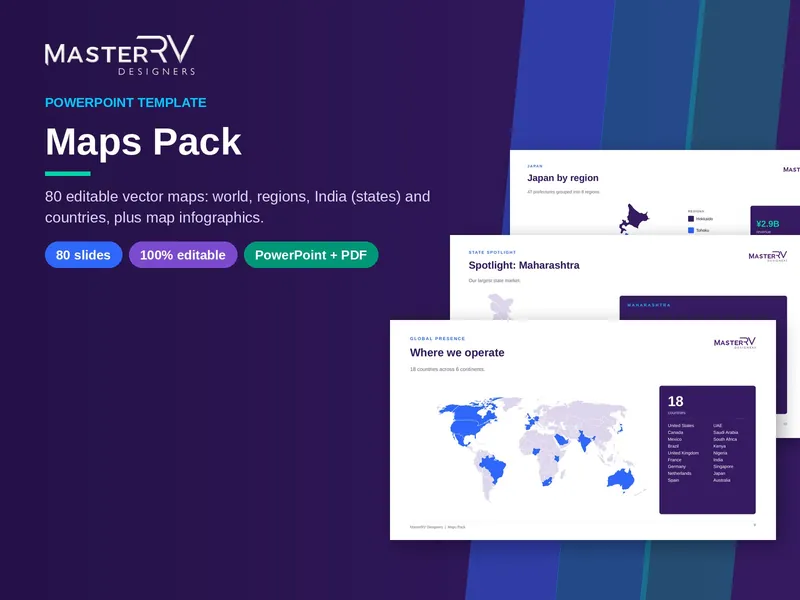 Maps Pack PowerPoint template by MasterRV