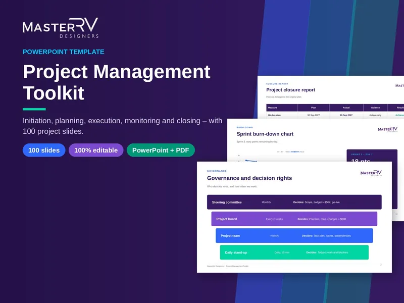 Project Management Toolkit PowerPoint template by MasterRV